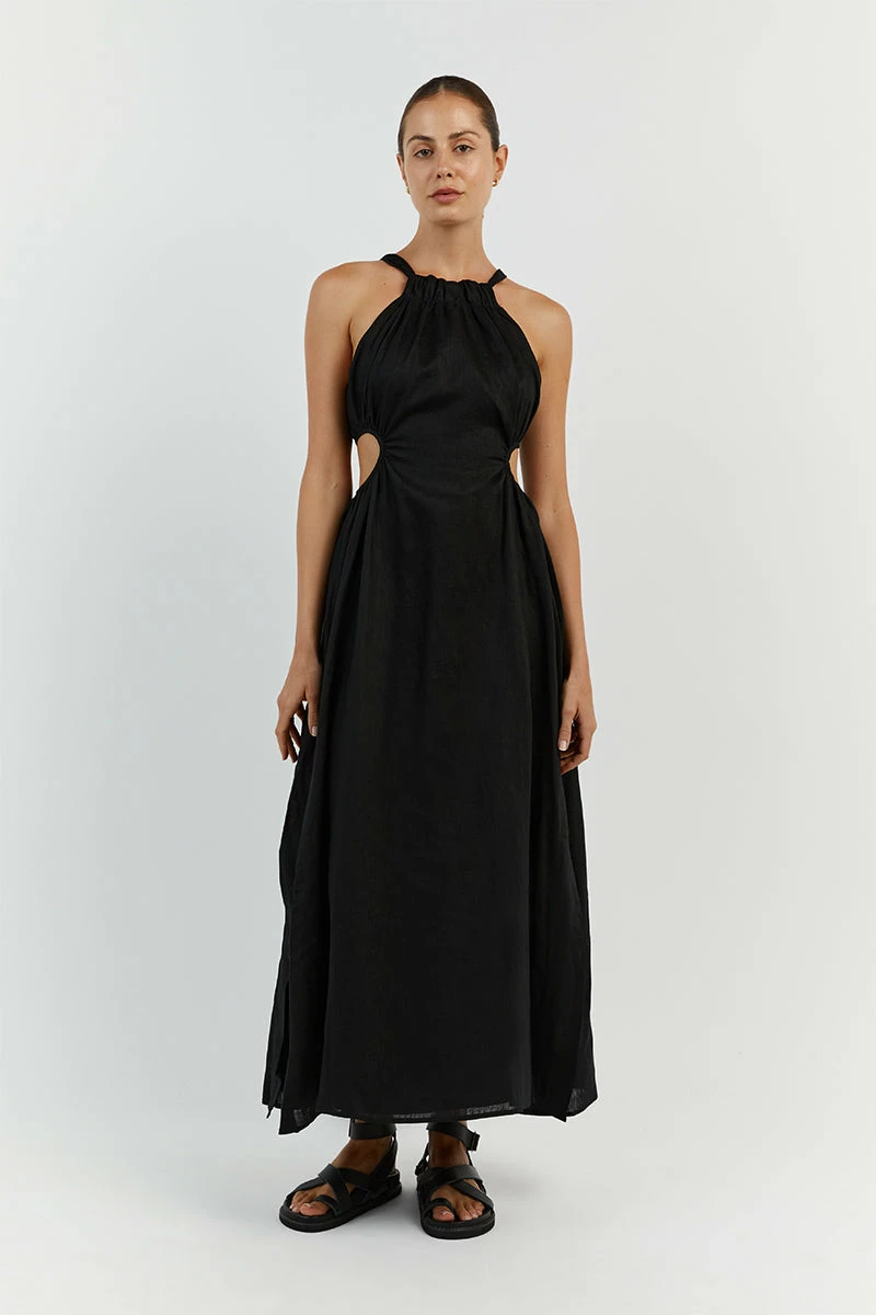 DISSH CAMILA BLACK LINEN MIDI DRESS 2 DISSH CAMILA BLACK LINEN MIDI DRESS - Image 2