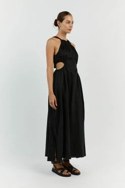 DISSH CAMILA BLACK LINEN MIDI DRESS 7 DISSH CAMILA BLACK LINEN MIDI DRESS -DISSH all-clothing Shop DFS11448BK.600 12