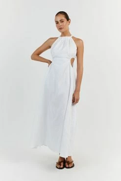 DISSH CAMILA WHITE LINEN MIDI DRESS -DISSH all-clothing Shop DFS11448WE.100 1