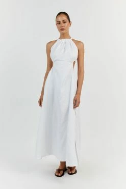 DISSH CAMILA WHITE LINEN MIDI DRESS -DISSH all-clothing Shop DFS11448WE.100 2