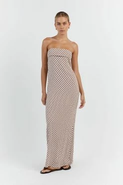 DISSH MAE WHITE CHOC GEO STRAPLESS DRESS