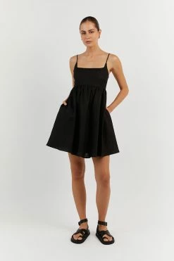 DISSH SUNNY BLACK LINEN MINI DRESS