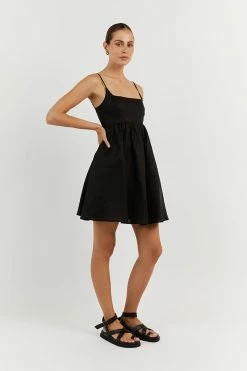 DISSH SUNNY BLACK LINEN MINI DRESS -DISSH all-clothing Shop DFS11458BK.600 12