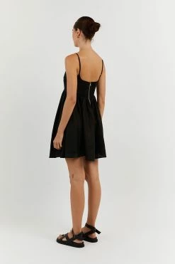 DISSH SUNNY BLACK LINEN MINI DRESS -DISSH all-clothing Shop DFS11458BK.600 14