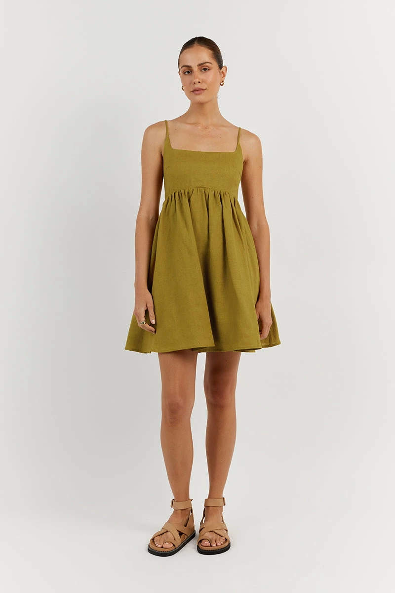 DISSH SUNNY CHARTREUSE LINEN MINI DRESS 2 DISSH SUNNY CHARTREUSE LINEN MINI DRESS - Image 2