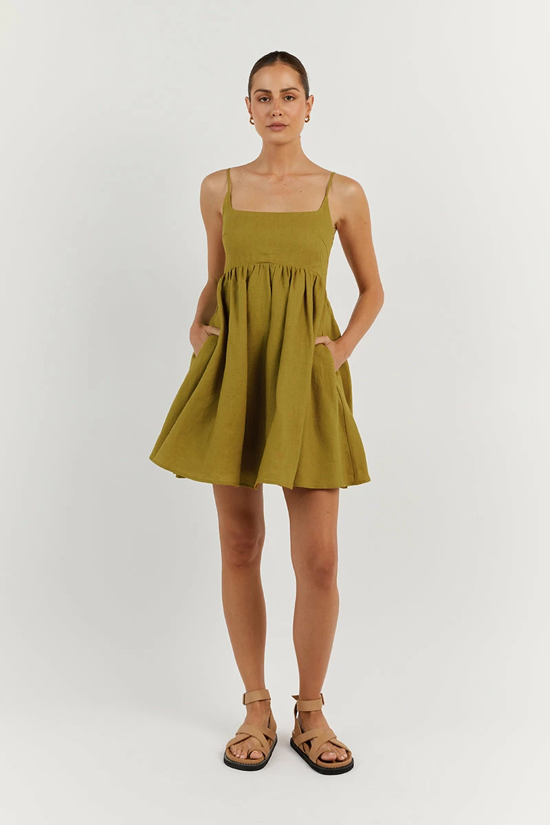 DISSH SUNNY CHARTREUSE LINEN MINI DRESS 1 DISSH SUNNY CHARTREUSE LINEN MINI DRESS