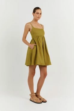 DISSH SUNNY CHARTREUSE LINEN MINI DRESS 9 DISSH SUNNY CHARTREUSE LINEN MINI DRESS -DISSH all-clothing Shop DFS11458CHE.525 12