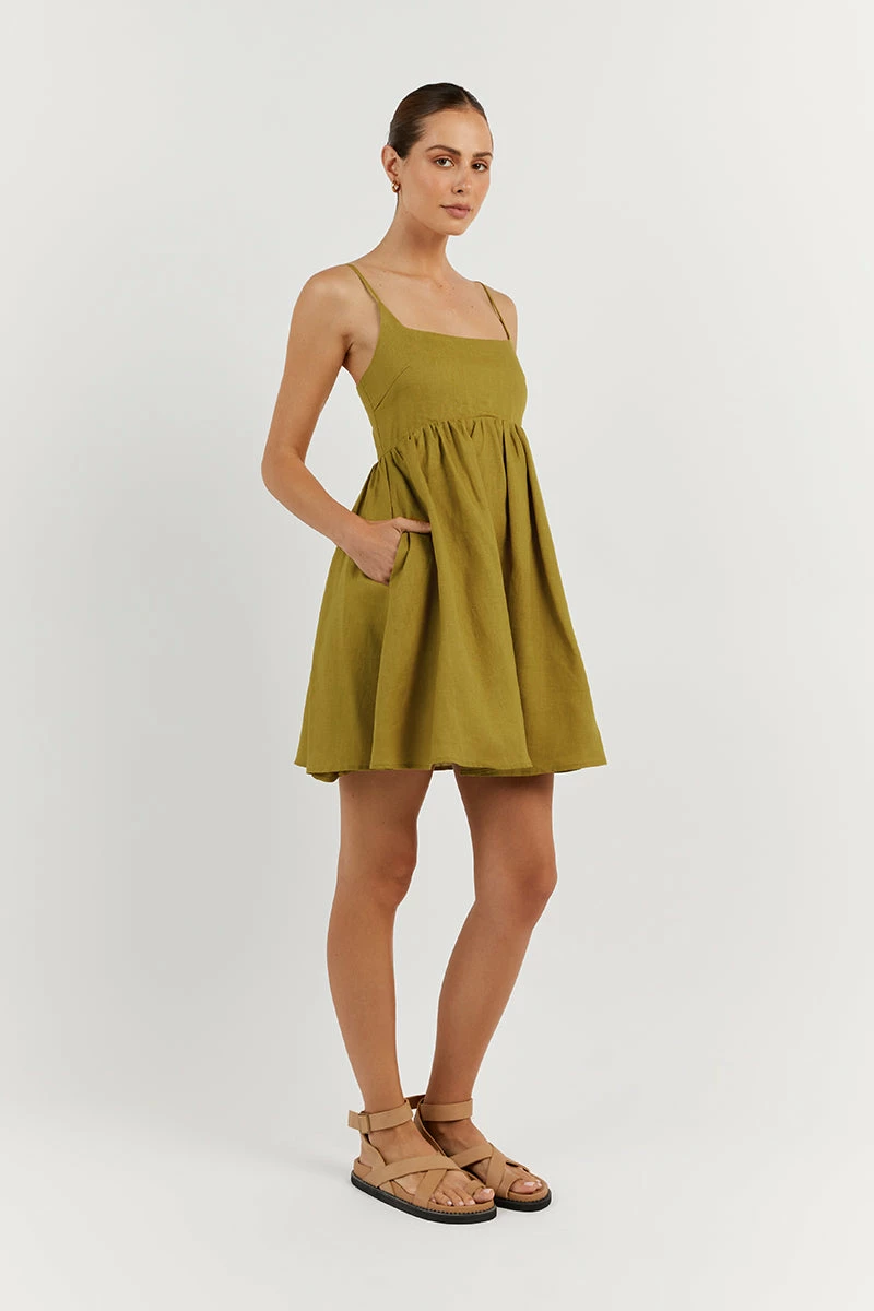 DISSH SUNNY CHARTREUSE LINEN MINI DRESS 5 DISSH SUNNY CHARTREUSE LINEN MINI DRESS - Image 5
