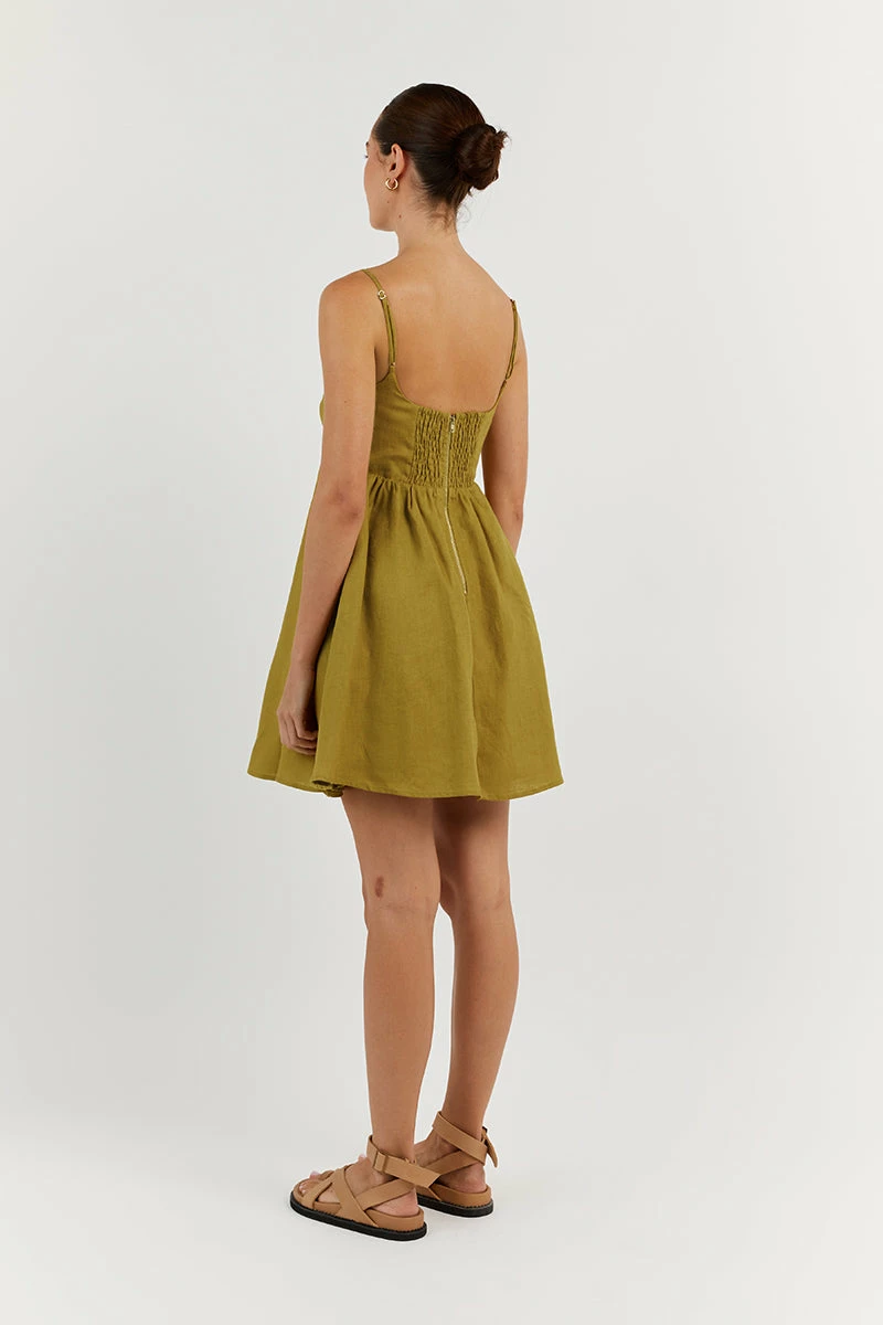 DISSH SUNNY CHARTREUSE LINEN MINI DRESS 4 DISSH SUNNY CHARTREUSE LINEN MINI DRESS - Image 4