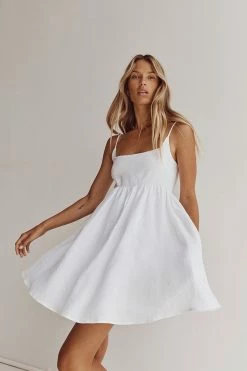DISSH SUNNY WHITE LINEN MINI DRESS