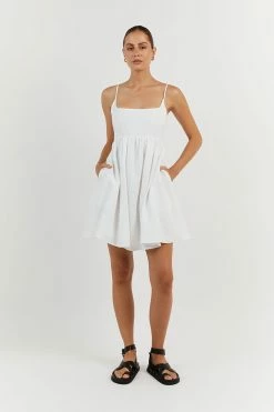 DISSH SUNNY WHITE LINEN MINI DRESS -DISSH all-clothing Shop DFS11458WE.100 11