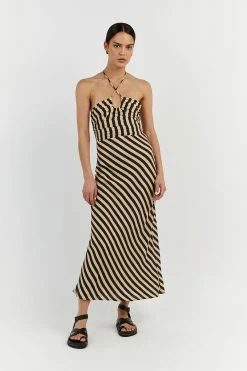 DISSH CLEMENCE WHEAT STRIPE MIDI DRESS