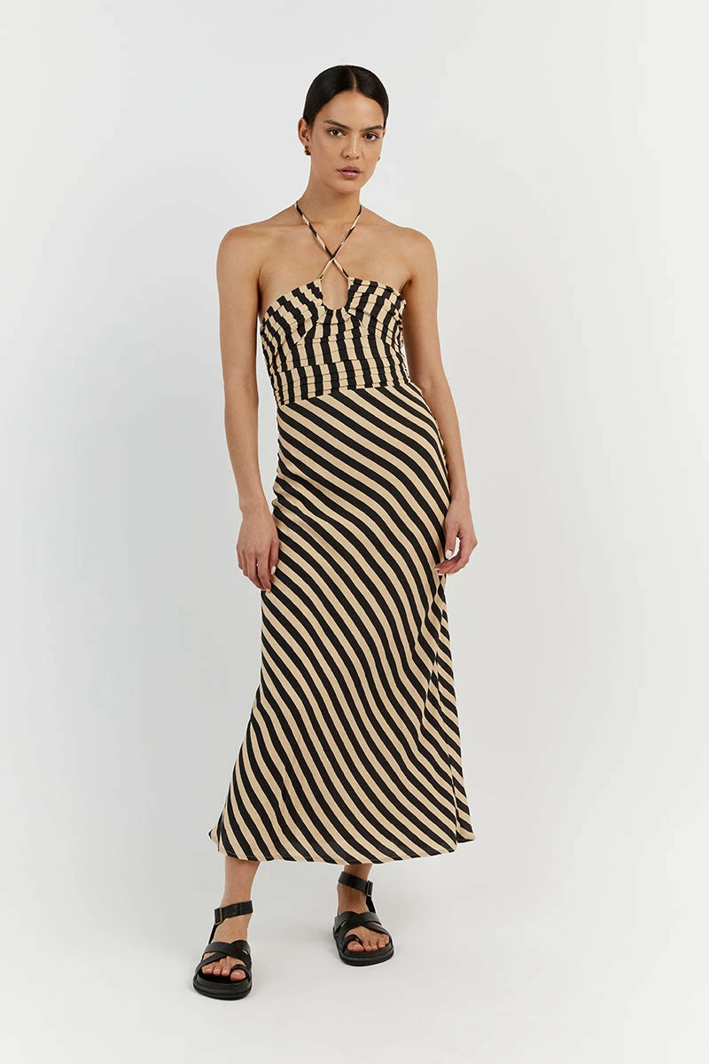 DISSH CLEMENCE WHEAT STRIPE MIDI DRESS 1 DISSH CLEMENCE WHEAT STRIPE MIDI DRESS