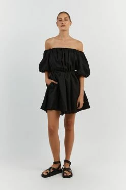 DISSH PENELOPE BLACK LINEN MINI DRESS
