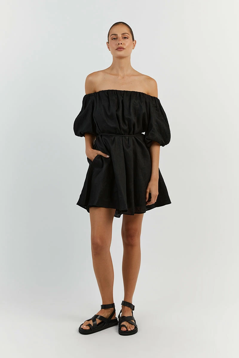 DISSH PENELOPE BLACK LINEN MINI DRESS 1 DISSH PENELOPE BLACK LINEN MINI DRESS