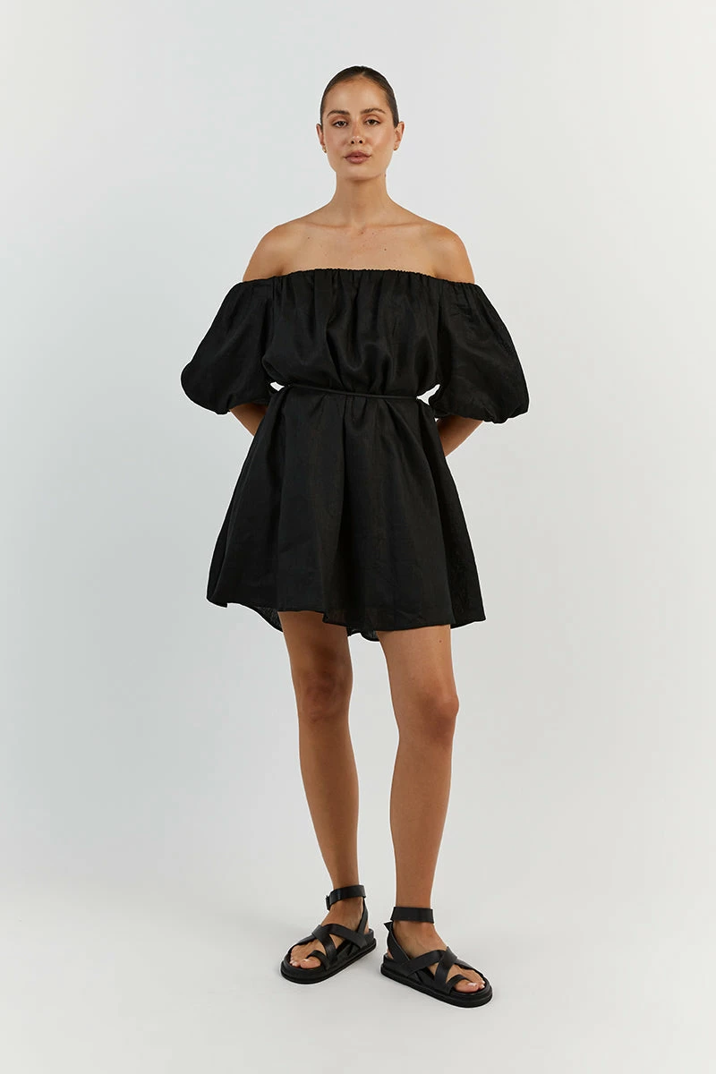 DISSH PENELOPE BLACK LINEN MINI DRESS 2 DISSH PENELOPE BLACK LINEN MINI DRESS - Image 2