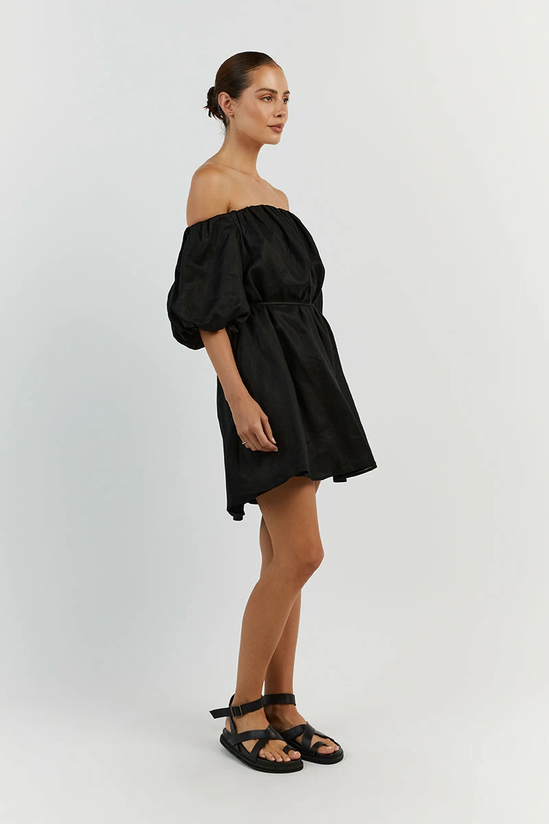 DISSH PENELOPE BLACK LINEN MINI DRESS 3 DISSH PENELOPE BLACK LINEN MINI DRESS - Image 3