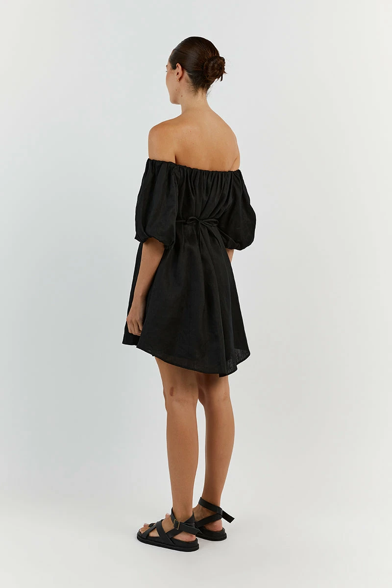 DISSH PENELOPE BLACK LINEN MINI DRESS 4 DISSH PENELOPE BLACK LINEN MINI DRESS - Image 4