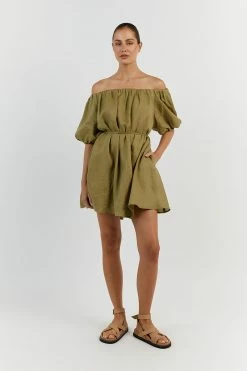 DISSH PENELOPE OLIVE LINEN MINI DRESS