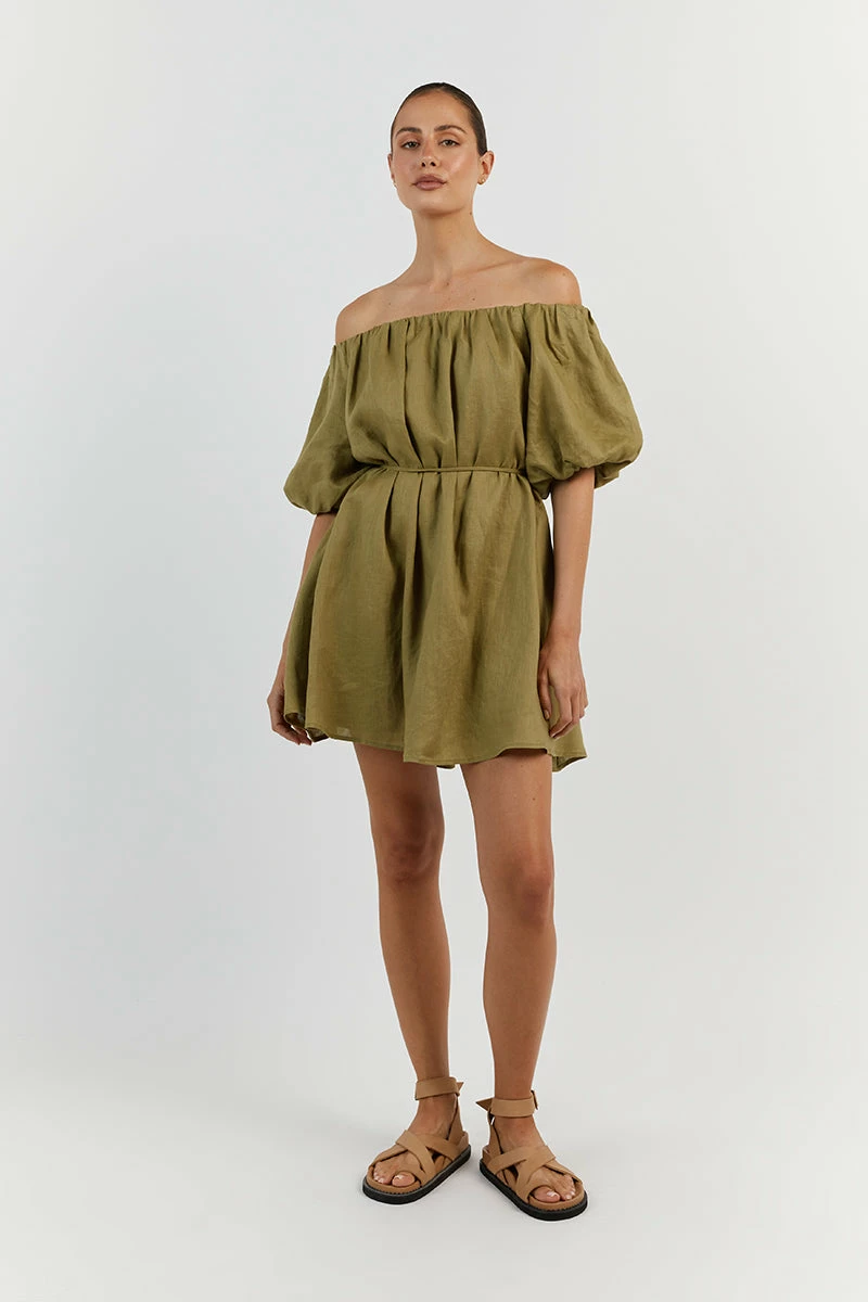 DISSH PENELOPE OLIVE LINEN MINI DRESS 2 DISSH PENELOPE OLIVE LINEN MINI DRESS - Image 2