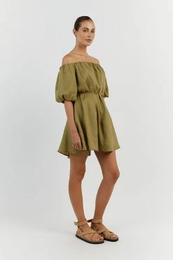 DISSH PENELOPE OLIVE LINEN MINI DRESS 7 DISSH PENELOPE OLIVE LINEN MINI DRESS -DISSH all-clothing Shop DFS11489OLI.545 12