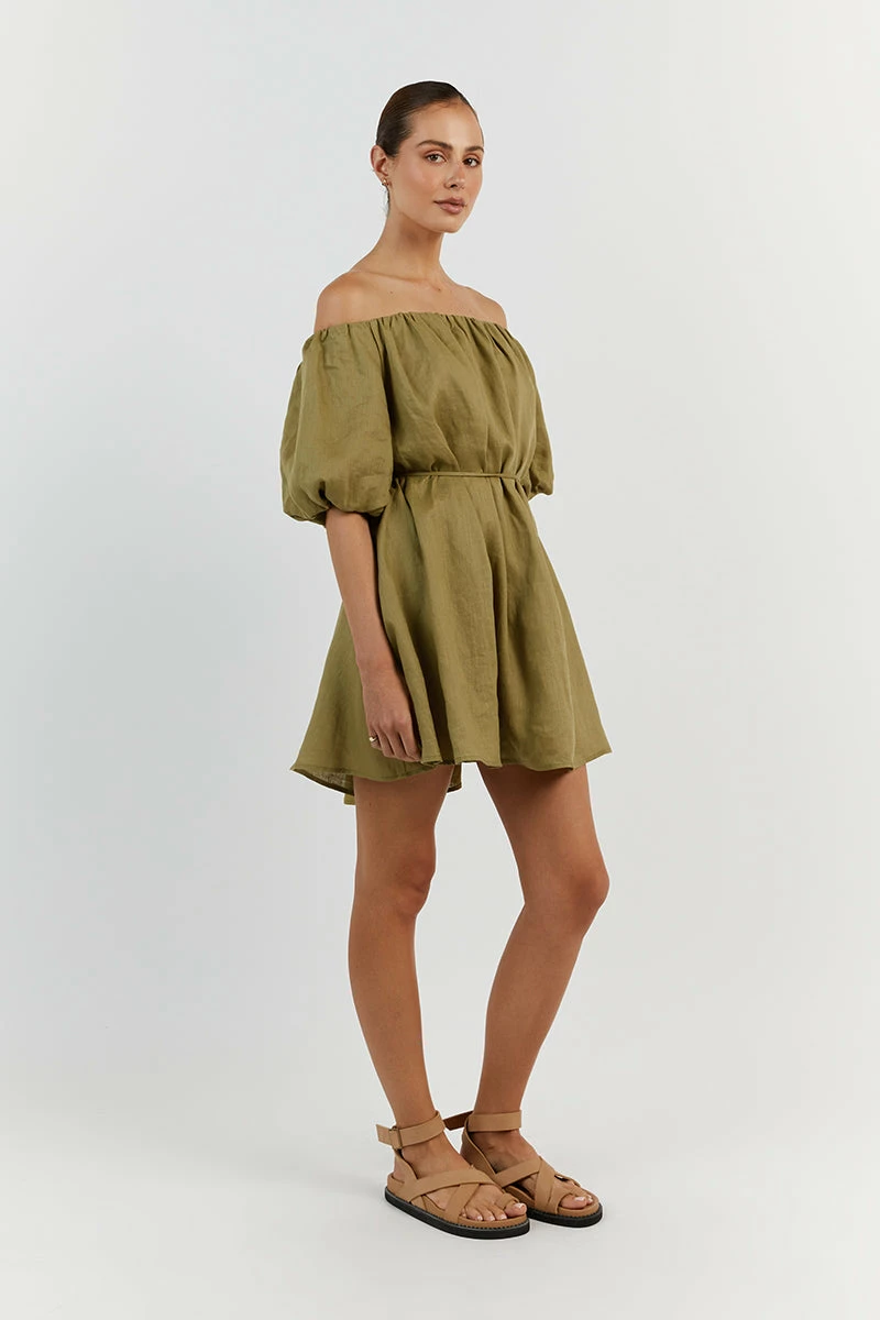 DISSH PENELOPE OLIVE LINEN MINI DRESS 3 DISSH PENELOPE OLIVE LINEN MINI DRESS - Image 3