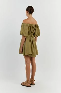 DISSH PENELOPE OLIVE LINEN MINI DRESS 8 DISSH PENELOPE OLIVE LINEN MINI DRESS -DISSH all-clothing Shop DFS11489OLI.545 13