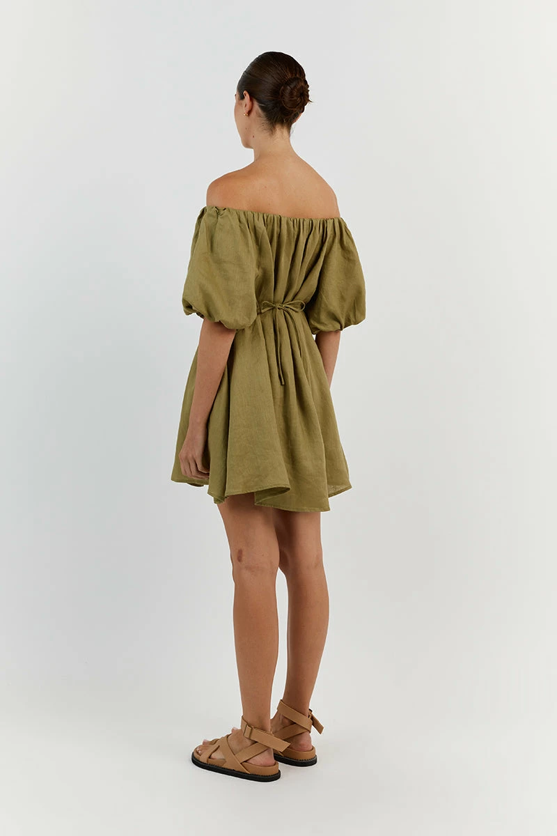 DISSH PENELOPE OLIVE LINEN MINI DRESS 4 DISSH PENELOPE OLIVE LINEN MINI DRESS - Image 4