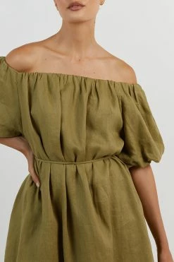 DISSH PENELOPE OLIVE LINEN MINI DRESS 9 DISSH PENELOPE OLIVE LINEN MINI DRESS -DISSH all-clothing Shop DFS11489OLI.545 14