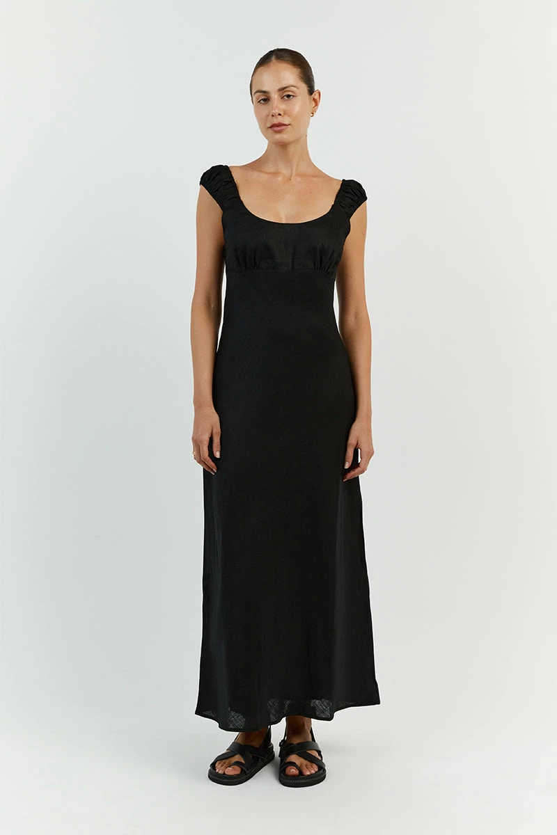 DISSH ABBY BLACK BIAS CUT LINEN MIDI DRESS 1 DISSH ABBY BLACK BIAS CUT LINEN MIDI DRESS