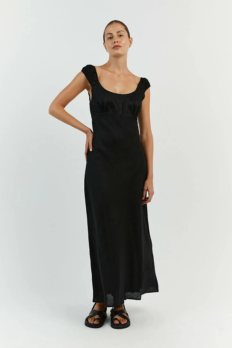 DISSH ABBY BLACK BIAS CUT LINEN MIDI DRESS 2 DISSH ABBY BLACK BIAS CUT LINEN MIDI DRESS - Image 2