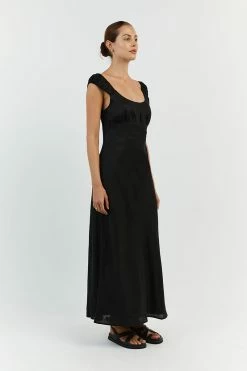 DISSH ABBY BLACK BIAS CUT LINEN MIDI DRESS 7 DISSH ABBY BLACK BIAS CUT LINEN MIDI DRESS -DISSH all-clothing Shop DFS11504BK.600 12