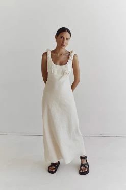 DISSH ABBY BUTTER BIAS LINEN MIDI DRESS 12 DISSH ABBY BUTTER BIAS LINEN MIDI DRESS -DISSH all-clothing Shop DFS11504BUT.195