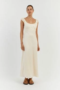 DISSH ABBY BUTTER BIAS LINEN MIDI DRESS