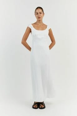 DISSH ABBY WHITE BIAS LINEN MIDI DRESS