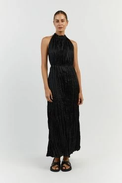 DISSH CORI BLACK CRINKLE MIDI DRESS