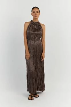 DISSH CORI TAUPE CRINKLE MIDI DRESS