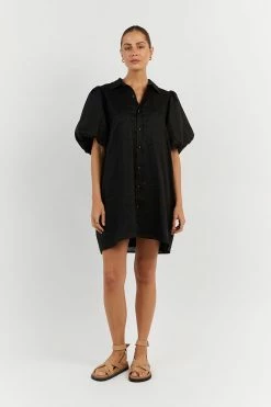 DISSH MONTY BLACK LINEN SHIRT DRESS 16 DISSH MONTY BLACK LINEN SHIRT DRESS -DISSH all-clothing Shop DFS11519BK.600 10