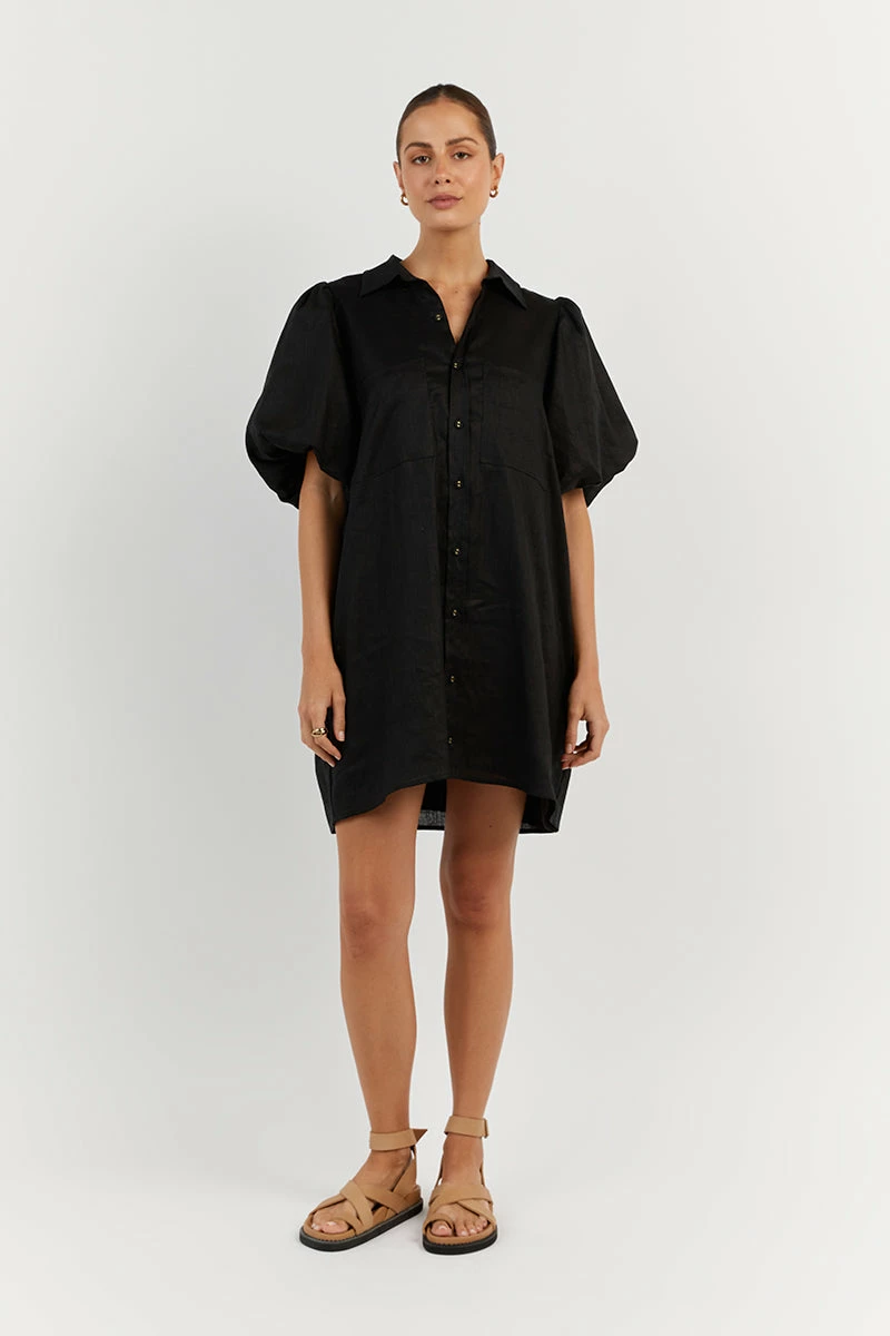 DISSH MONTY BLACK LINEN SHIRT DRESS 7 DISSH MONTY BLACK LINEN SHIRT DRESS - Image 7
