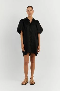 DISSH MONTY BLACK LINEN SHIRT DRESS 15 DISSH MONTY BLACK LINEN SHIRT DRESS -DISSH all-clothing Shop DFS11519BK.600 11