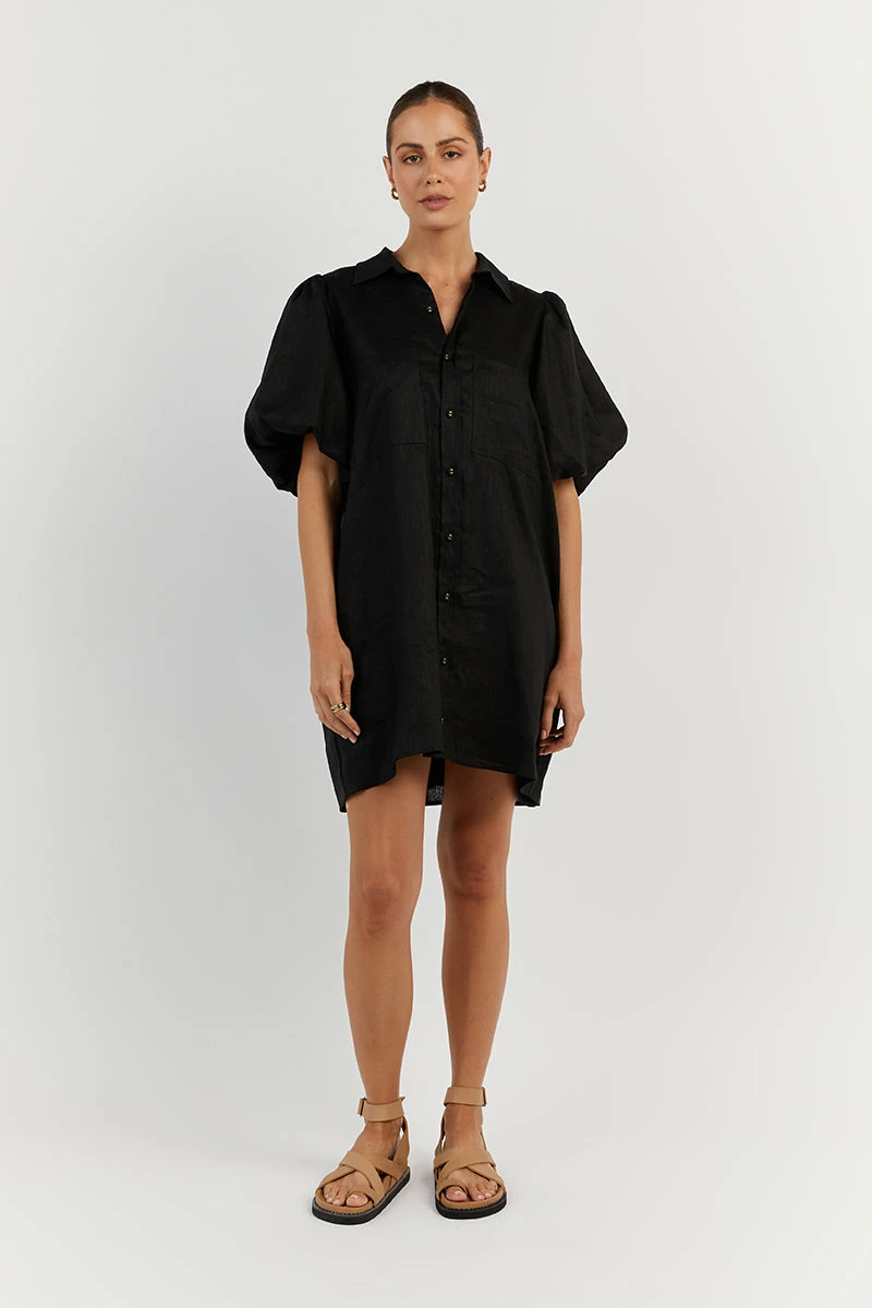 DISSH MONTY BLACK LINEN SHIRT DRESS 6 DISSH MONTY BLACK LINEN SHIRT DRESS - Image 6