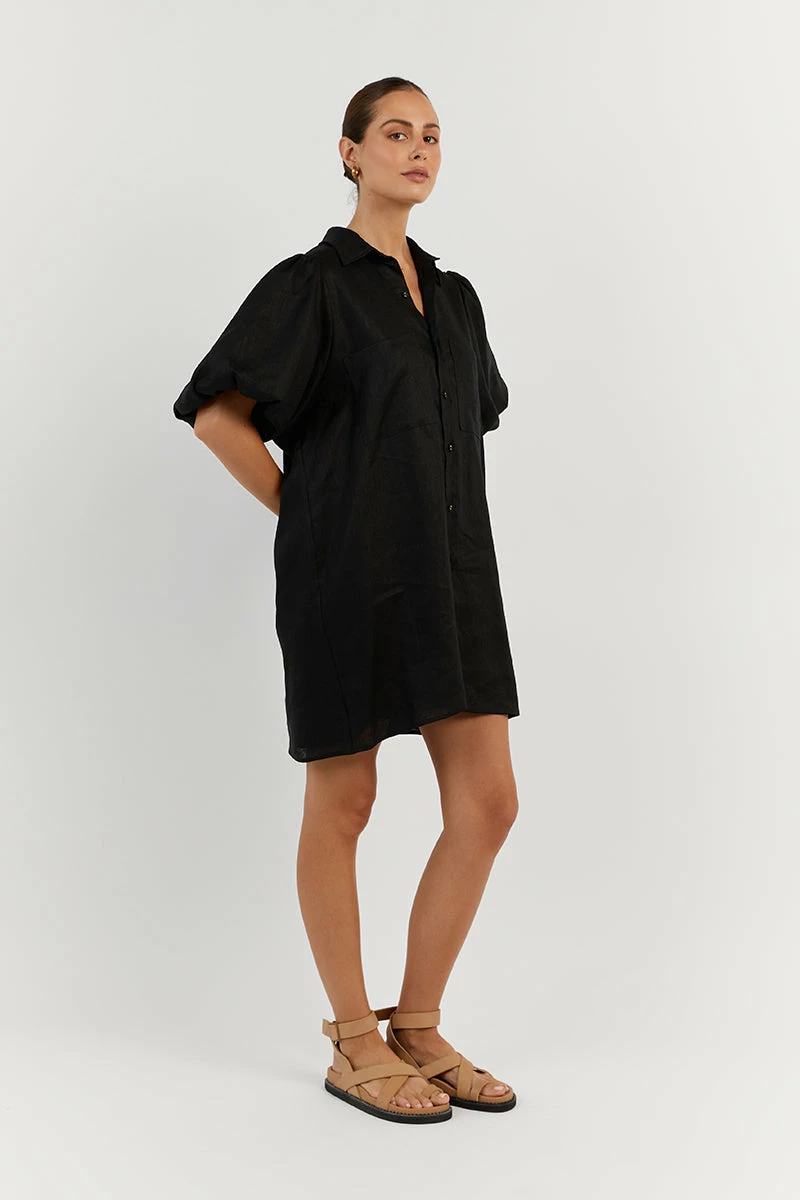 DISSH MONTY BLACK LINEN SHIRT DRESS 3 DISSH MONTY BLACK LINEN SHIRT DRESS - Image 3