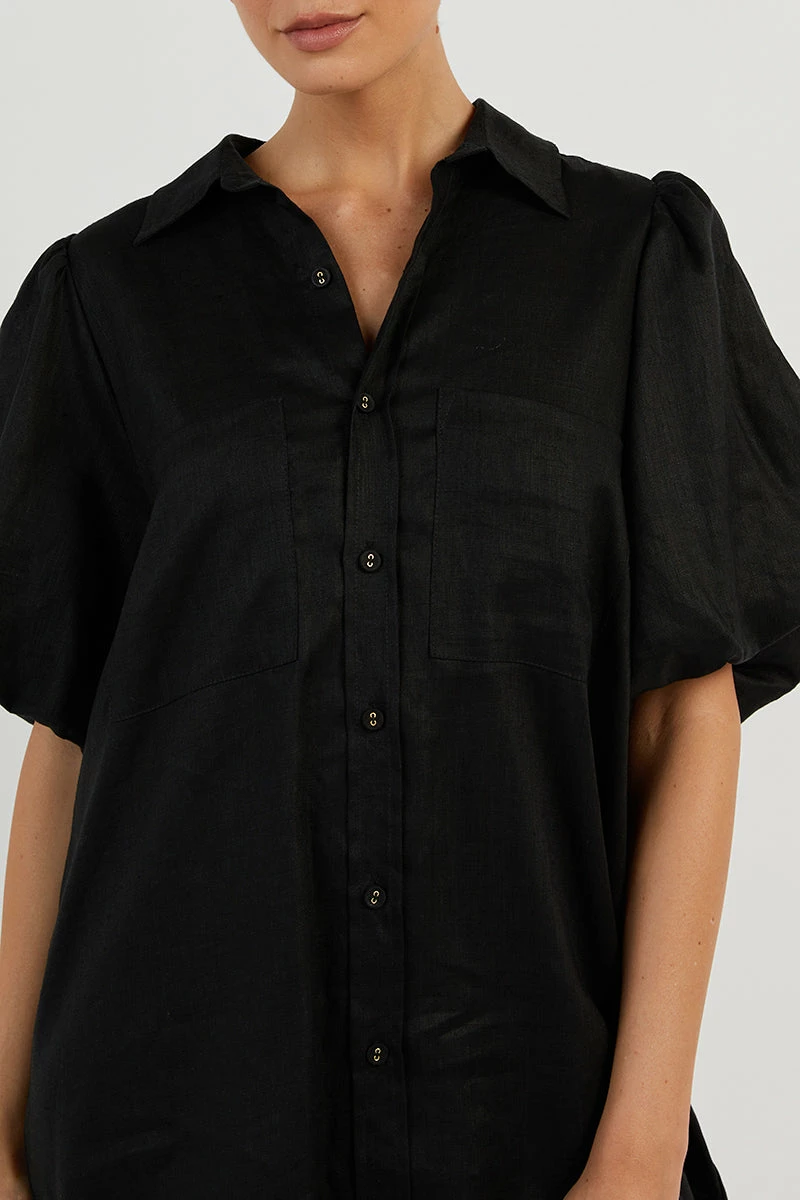 DISSH MONTY BLACK LINEN SHIRT DRESS 5 DISSH MONTY BLACK LINEN SHIRT DRESS - Image 5