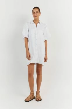 DISSH MONTY WHITE LINEN SHIRT DRESS