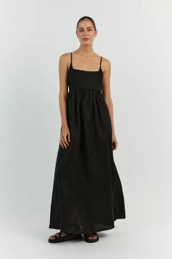 DISSH SUNNY BLACK LINEN MIDI DRESS