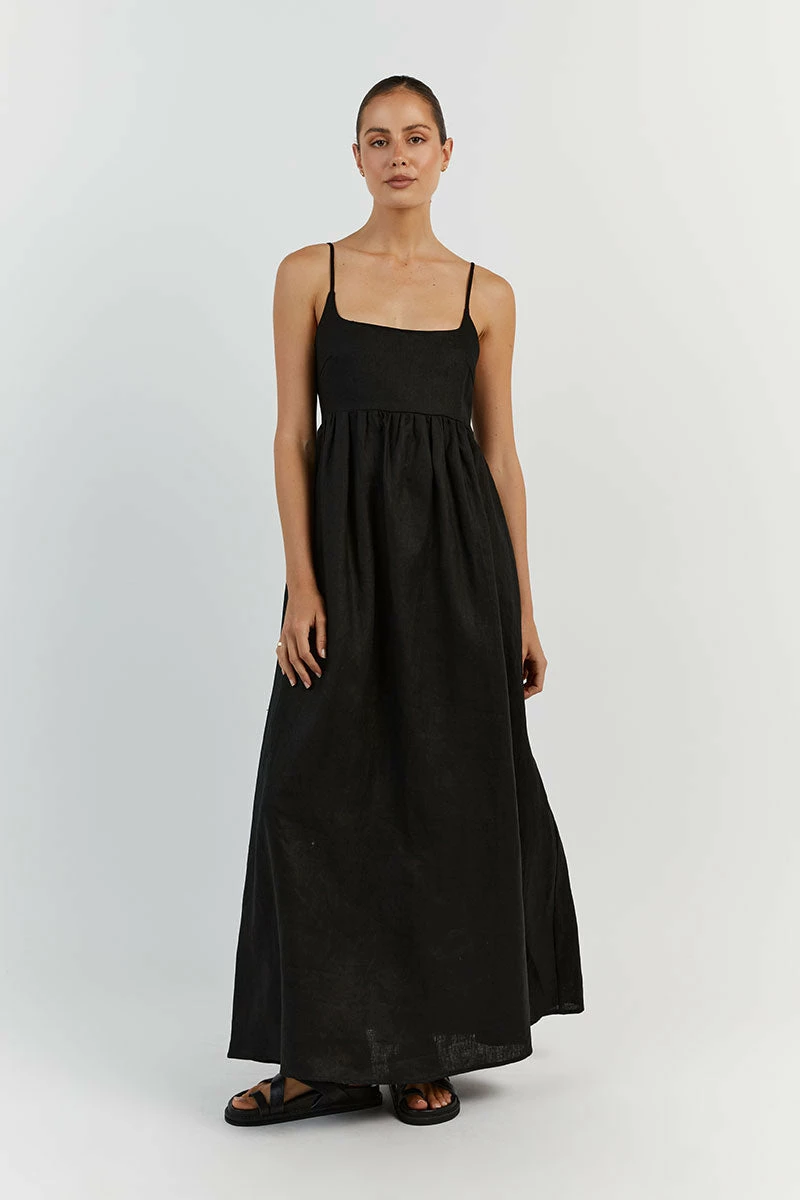 DISSH SUNNY BLACK LINEN MIDI DRESS 1 DISSH SUNNY BLACK LINEN MIDI DRESS