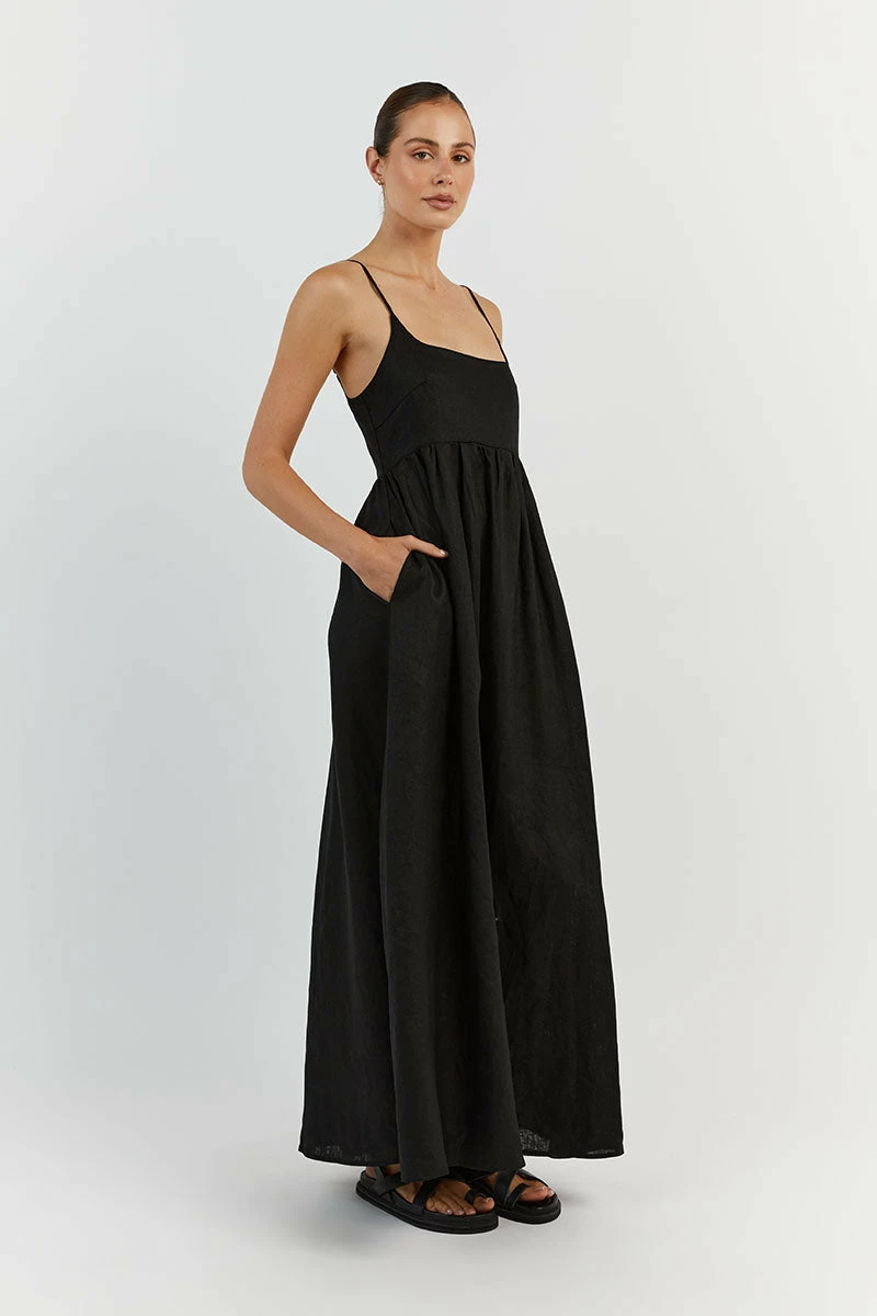 DISSH SUNNY BLACK LINEN MIDI DRESS 3 DISSH SUNNY BLACK LINEN MIDI DRESS - Image 3