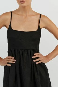 DISSH SUNNY BLACK LINEN MIDI DRESS 9 DISSH SUNNY BLACK LINEN MIDI DRESS -DISSH all-clothing Shop DFS11521BK.600 14