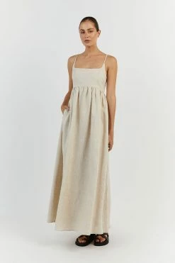 DISSH SUNNY NATURAL LINEN MIDI DRESS