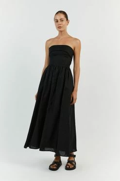 DISSH ALLIE BLACK LINEN MIDI DRESS